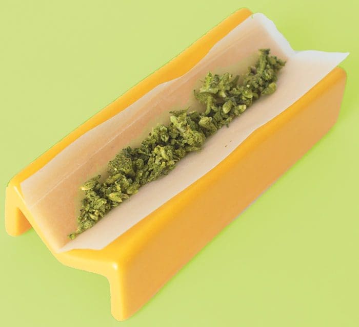 For the stylish weed mom, we love the Nebula Rolling Tray in Mickalene Marigold.