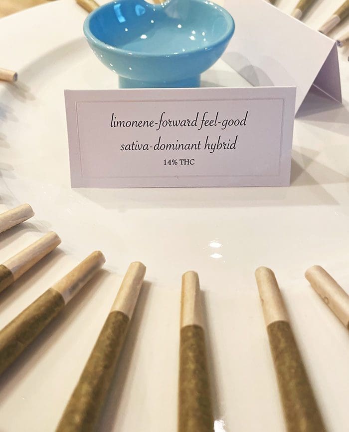 For a beautiful weed wedding, arrange pre-rolls on a platter with THC signage, personalized matches, and an ashtray.